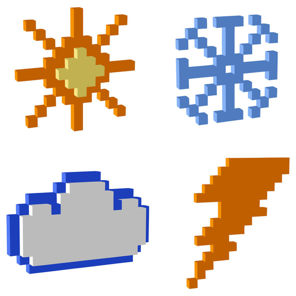 Wettersymbole der 3D-Pixelkunst für Designprojekt - Vektorillustration  - Vektor, Bild