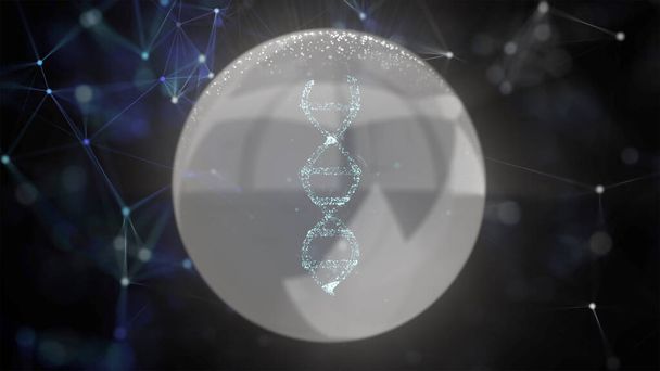 Beyaz küre içindeki DNA yapısının kavramsal tasarımı, genetik bilgilerin korunması. - Fotoğraf, Görsel