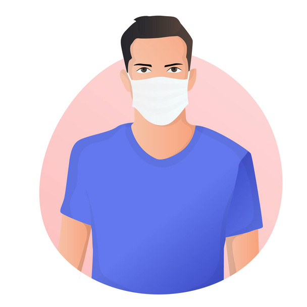Flat character illustration people man wearing mask, prevent from COVID-19 coronavirus. Suitable for all needs, such as website design, brochures, banners, and mobile apps - Vector, Image