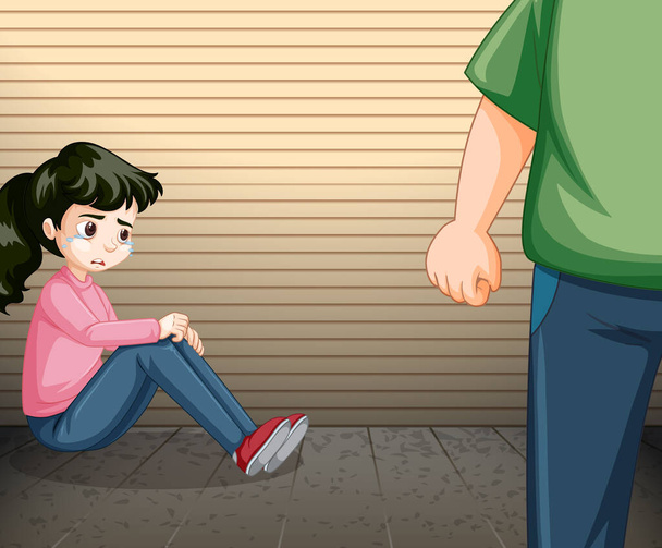 Scéna s pláčem dívka a naštvaný muž ilustrace - Vektor, obrázek