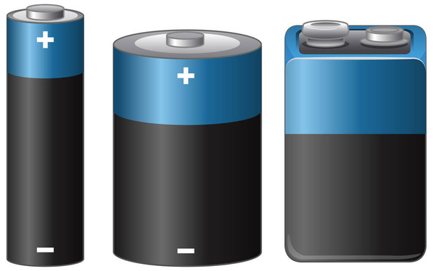 Set of three batteries in different sizes illustration - Vektori, kuva