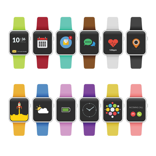 Smart watch icon in variation strap color - Вектор,изображение