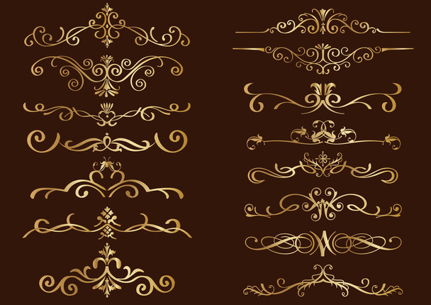 Set Of Gold Vintage Borders Isolated On A Dark Background. Vector Illustration. - Vector, Image