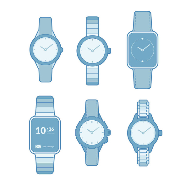 Klasszikus óra és intelligens óra ikon kék és lapos stílusban - Vektor, kép