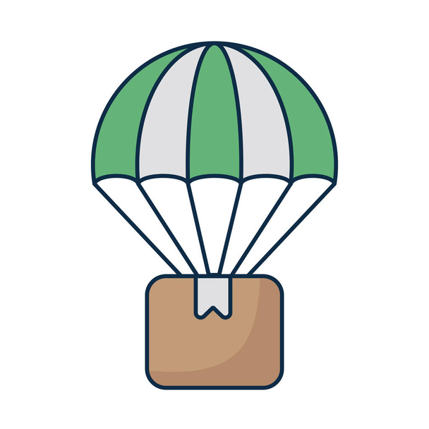 kartonnen doos met parachute op witte achtergrond - Vector, afbeelding