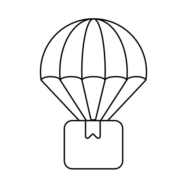 kartondoboz ejtőernyővel, vonalstílus ikon - Vektor, kép