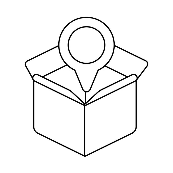 caixa de papelão com ponteiro de lugar, ícone de estilo de linha
 - Vetor, Imagem