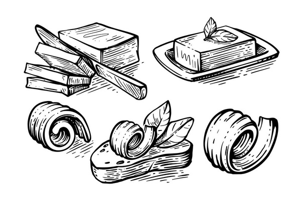 hand drawn set butter sketch on white - Vector, Image