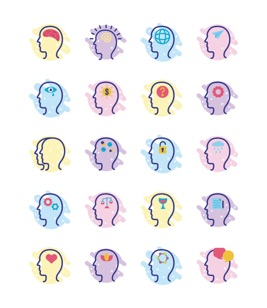 bundle of profiles mental health line style icon - Vector, Image