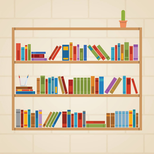 Bücherregal hängt an der Ziegelwand - Vektor, Bild