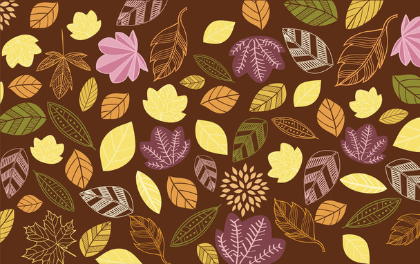 アウトラインスタイルとクラシックとヴィンテージブラウンの葉のパターン - ベクター画像