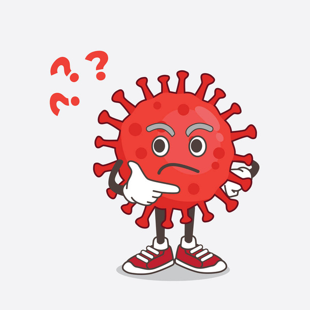 Ilustrace postavy kresleného maskota červeného viru ve zmateném gestu - Vektor, obrázek