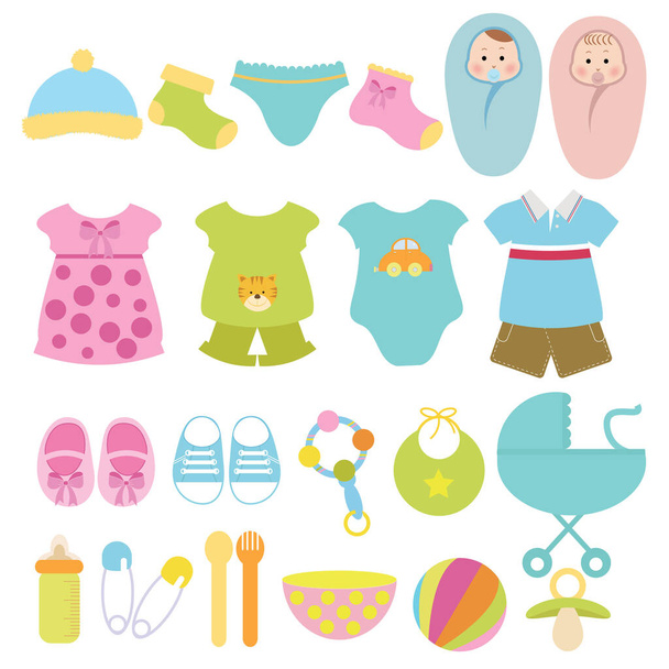 Colorful baby scrapbook with cute icon and different variation - Vector, Image