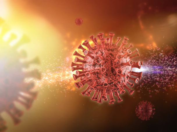 3Dレンダリングコロナウイルス細胞またはcovid-19細胞疾患 - 写真・画像