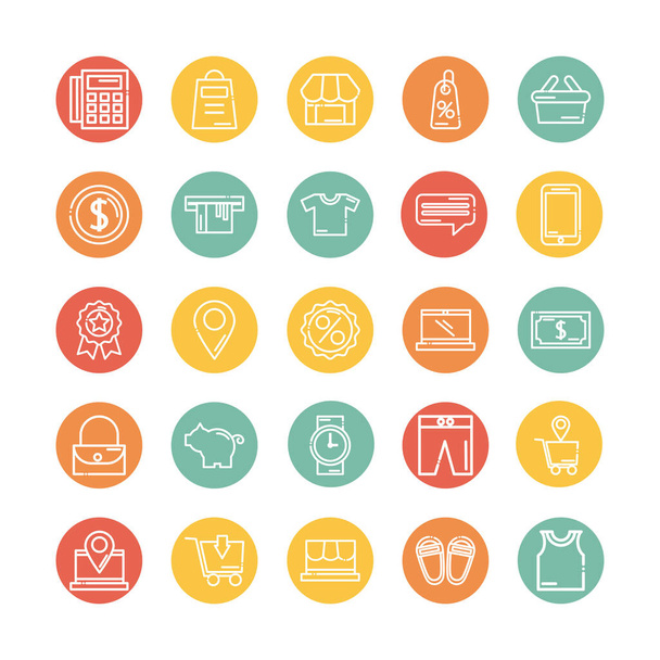 set of icons shopping block and flat style icon - Vector, Image
