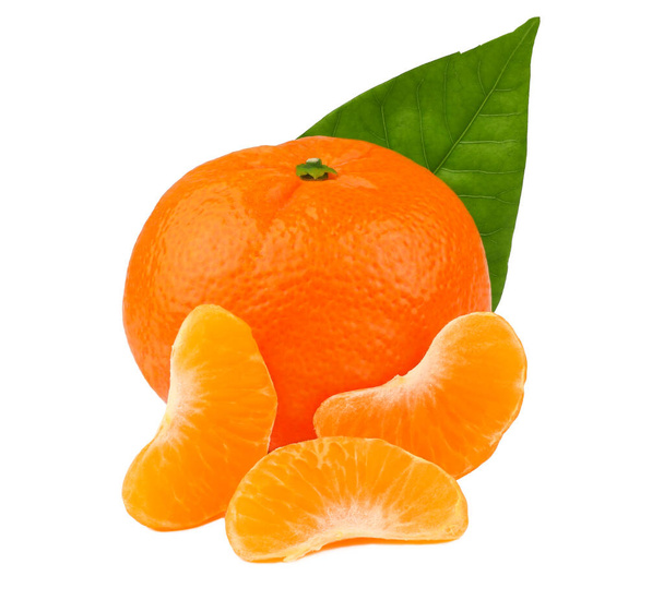 Tangerines with a slice isolated on white background. - Photo, Image