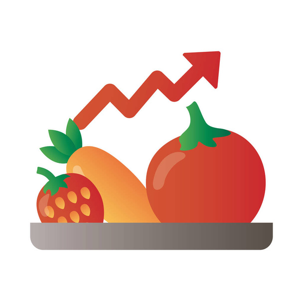 δίσκος με φρούτα και λαχανικά αύξηση των τιμών βέλος μέχρι αποικοδόμηση στυλ - Διάνυσμα, εικόνα