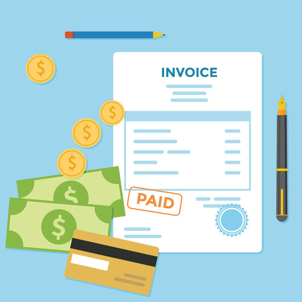 Invoice paper bill with money and credit card - Vector, Image