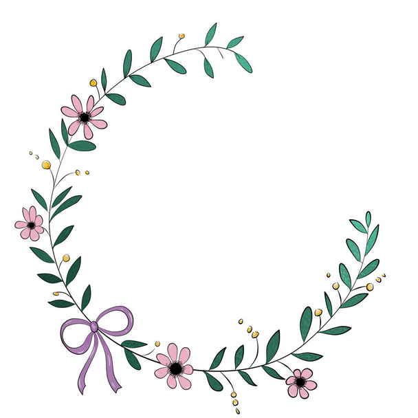 round frame with pink flowers, floral wreath - Foto, imagen