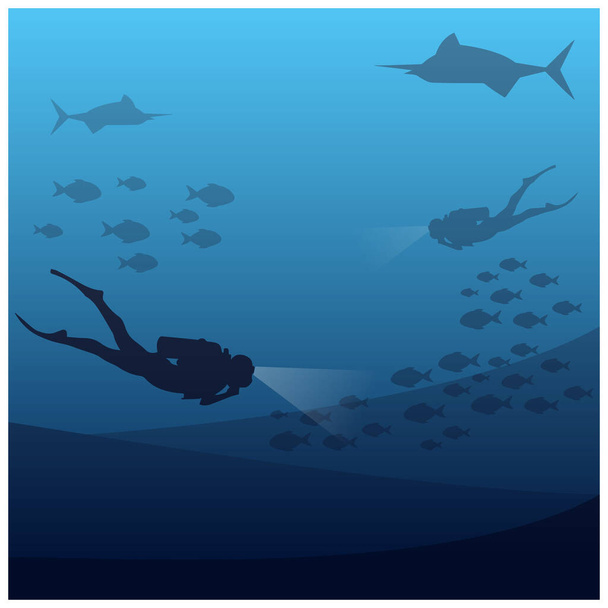 Підводне плавання Векторні ілюстрації дизайнерське мистецтво
 - Вектор, зображення