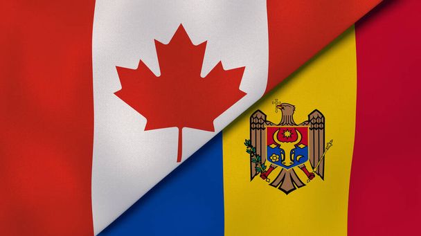 Δύο κράτη σημαίες του Καναδά και της Μολδαβίας. Επαγγελματικό υπόβαθρο υψηλής ποιότητας. 3D εικονογράφηση - Φωτογραφία, εικόνα