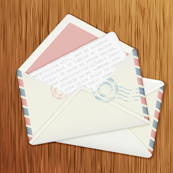 Retro envelopes on wooden background - Vecteur, image