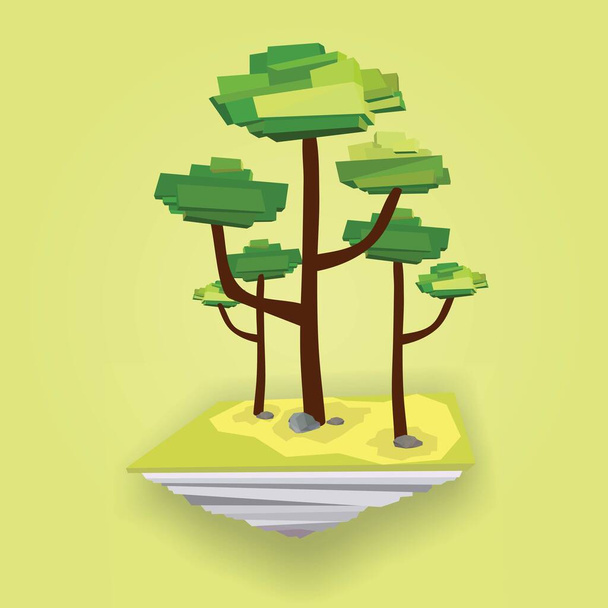 Низкие геометрические летающие острова с деревьями
 - Вектор,изображение