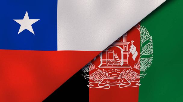 Chile és Afganisztán két állami zászlaja. Kiváló minőségű üzleti háttér. 3d illusztráció - Fotó, kép