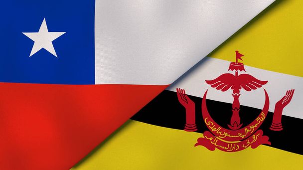 Флаги двух штатов Чили и Брунея. Высококачественный бизнес-фон. 3d иллюстрация
 - Фото, изображение