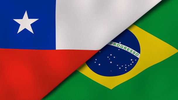 Прапори двох держав - Чилі та Бразилії. Високоякісне ділове минуле. 3d ілюстрація - Фото, зображення