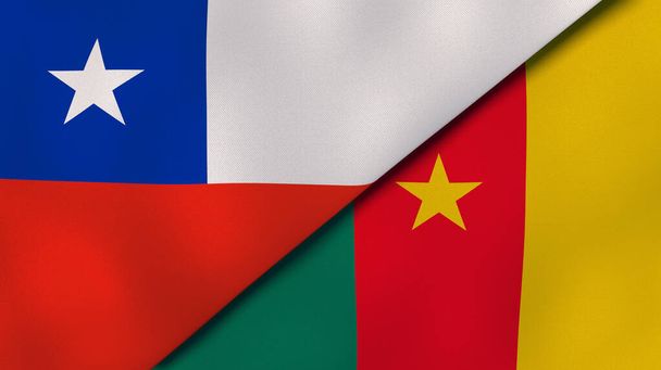 Dwie flagi stanów Chile i Kamerunu. Wysokiej jakości doświadczenie biznesowe. Ilustracja 3D - Zdjęcie, obraz