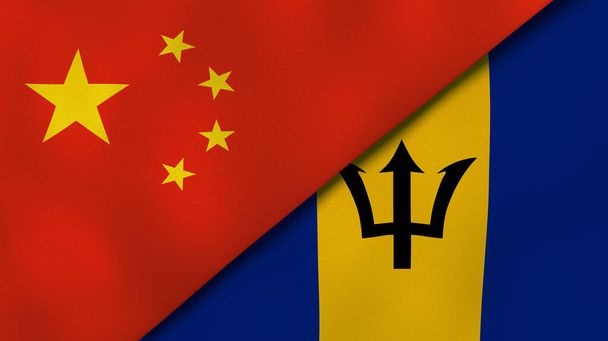 Two states flags of China and Barbados. High quality business background. 3d illustration - Photo, Image