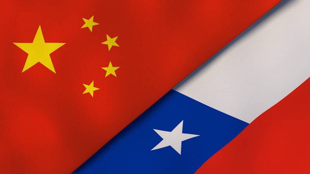 Флаги двух штатов Китая и Чили. Высококачественный бизнес-фон. 3d иллюстрация
 - Фото, изображение