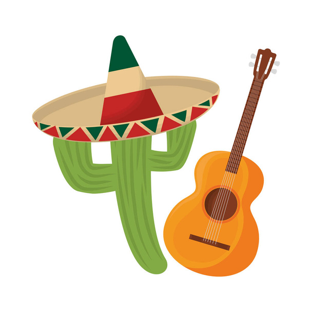 cactus with hat guitar mexican isolated icon - Vector, Image