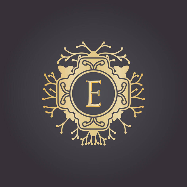 Eerste letter E, Luxe logo voor boetiek, cosmetica of sieraden logo ontwerp. Vector Illustratie - Vector, afbeelding