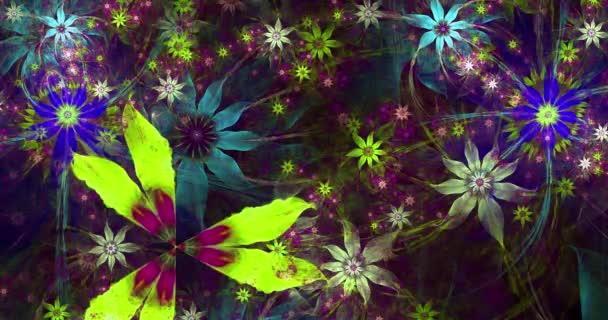 Fondo fractal moderno abstracto cambiante de color rápido con flores espaciales psicodélicas interconectadas retorcidas con un intrincado patrón decorativo que las rodea en colores brillantes, 4k, 4096p, 25fps
 - Metraje, vídeo