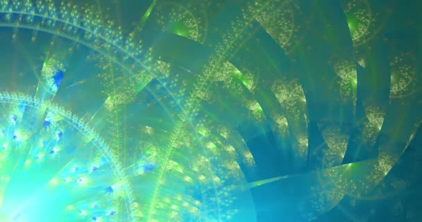Snelle kleurverandering abstracte fractal achtergrond gemaakt van onderling verbonden gedraaide ringen en sterren met een decoratief patroon in stralende kleuren, 4k, 4096p, 25fps - Video
