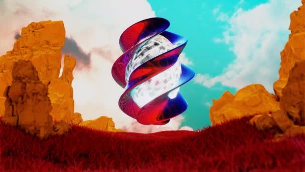 Futurystyczny surrealistyczny statek obcych jaj wirujący w nieskończonej pętli - Materiał filmowy, wideo