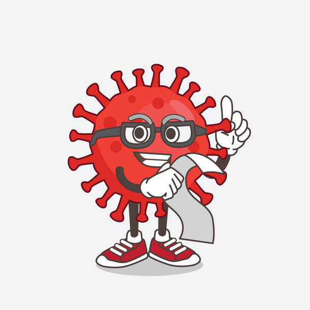 Ilustrace postavy maskota kresleného červeným virem s nabídkou - Vektor, obrázek