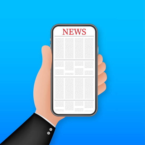Flat news on smartphone for site design. Smartphone, mobile phone. Online reading news. Vector stock illustration - Vector, Image