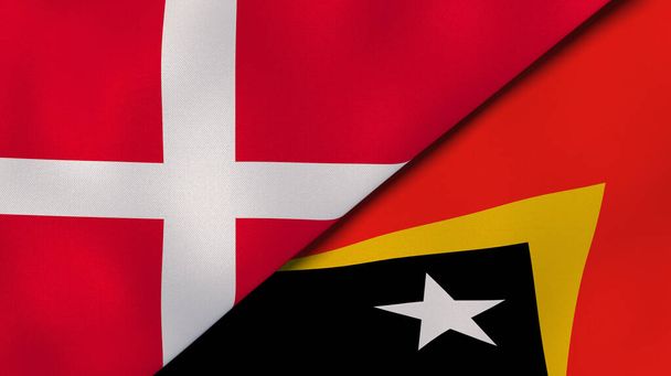 Two states flags of Denmark and East Timor. High quality business background. 3d illustration - Photo, Image