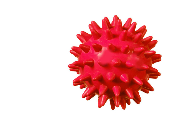 Bola de borracha vermelha com picos em um fundo branco
. - Foto, Imagem