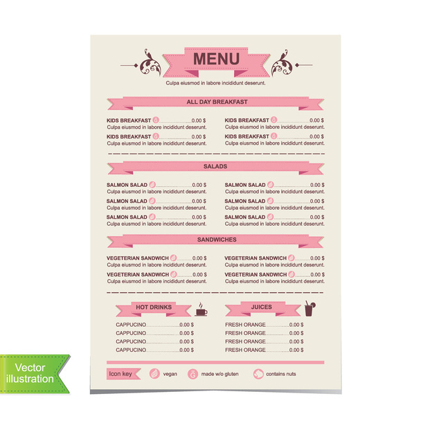 Cafe menu, template design.Vector illustration. - Vector, Image