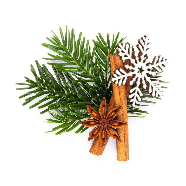 Pine cones and fir tree branch on a white background. - Foto, immagini