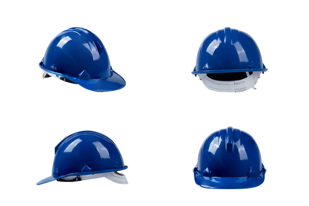 set casco deferente blu, strumenti di costruzione per la sicurezza industriale isolato su sfondo bianco
 - Foto, immagini