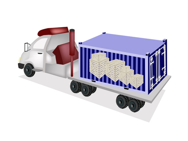 Полуприцеп погрузки деревянных ящиков в грузовой контейнер
 - Вектор,изображение