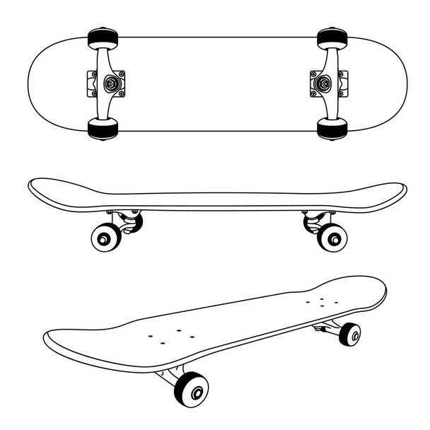 Classic skateboard view from the side, bottom and at an angle - Vector, Image