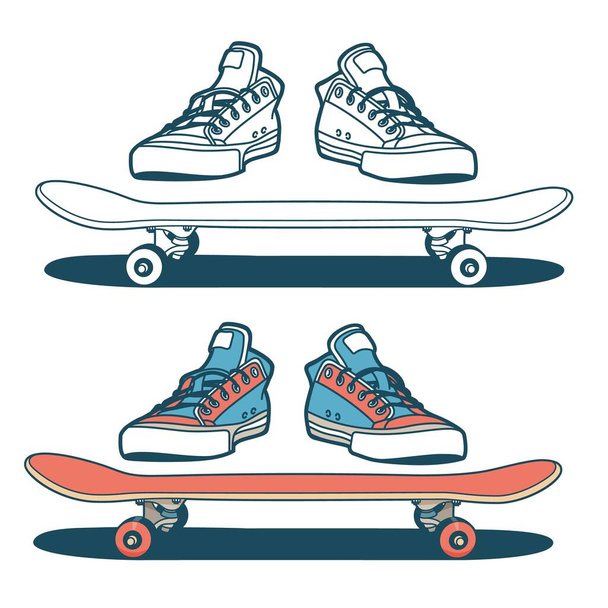 Sneakers and skateboard isolated - Vector, Image