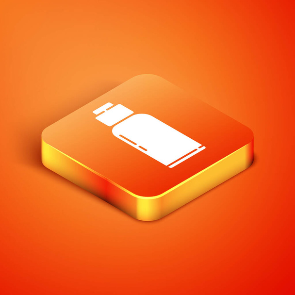Isometric Canteen water bottle icon isolated on orange background. Tourist flask icon. Jar of water use in the campaign. Vector Illustration - ベクター画像