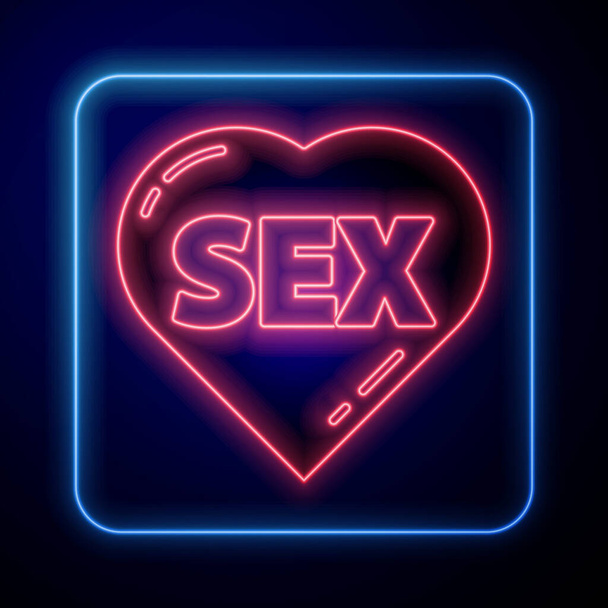 Glowing neon Heart with text Sex icon isolated on blue background. Adults content only icon. Vector Illustration - Vektor, obrázek